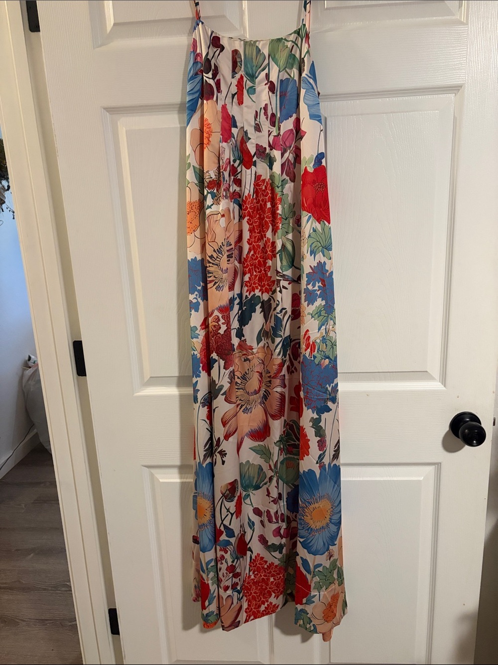 Amazon Essentials Cream Maxi Dress with Red & Blue Floral Print
